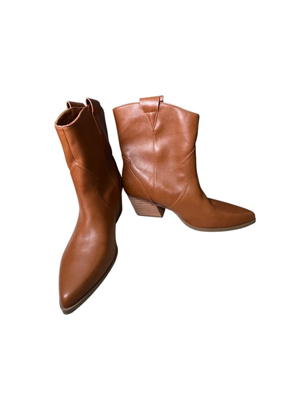 Dolce Vita Keilani Western Ankle Boots Women's Sz 9.5 Brown Leather Stacked Heel